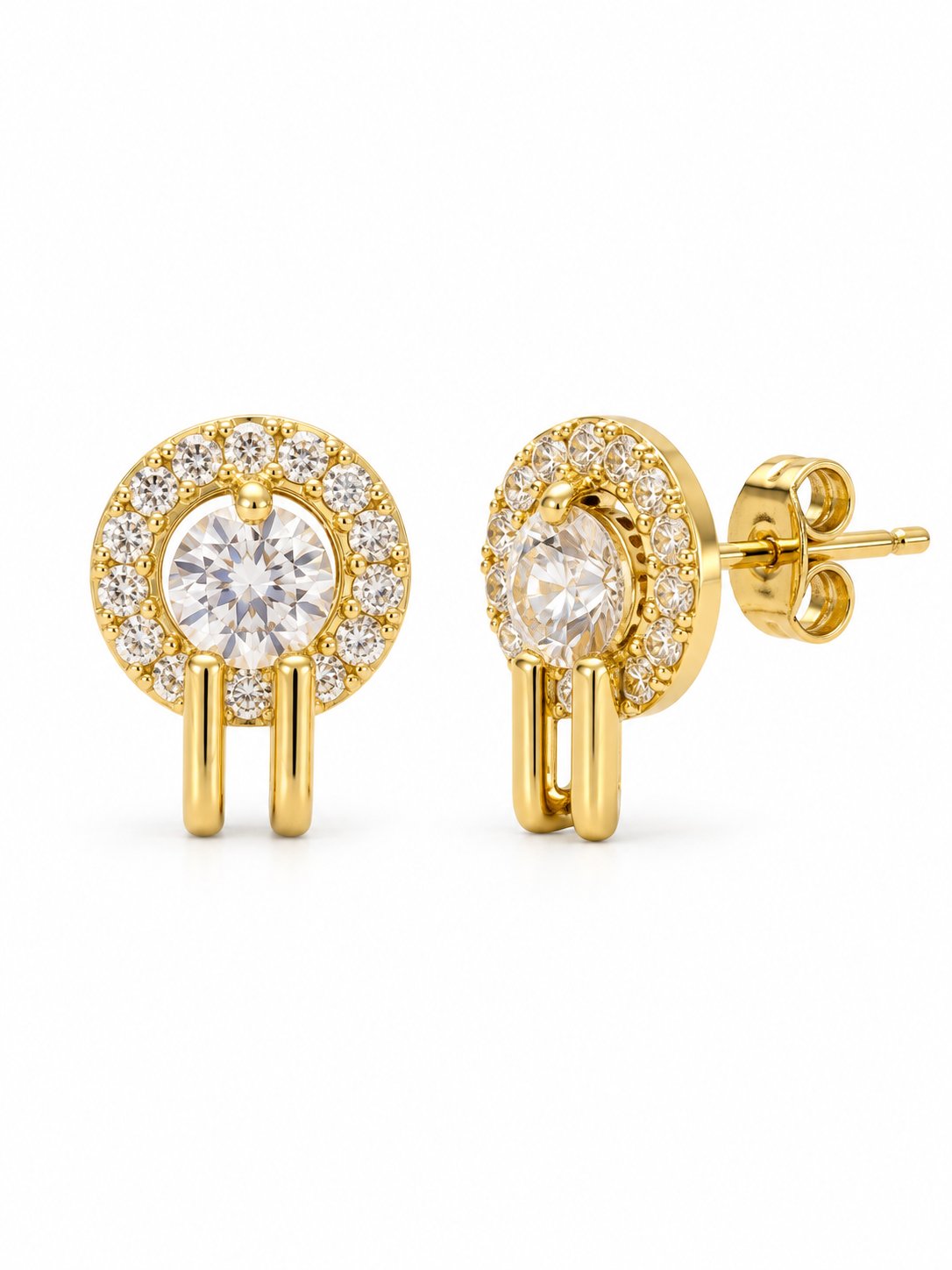 Broqueles Doble Barra con Zirconias — blanco