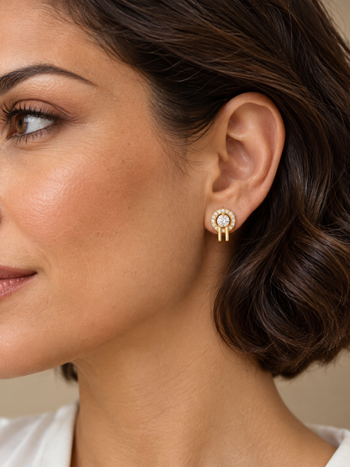 Broqueles Doble Barra con Zirconias — modelo