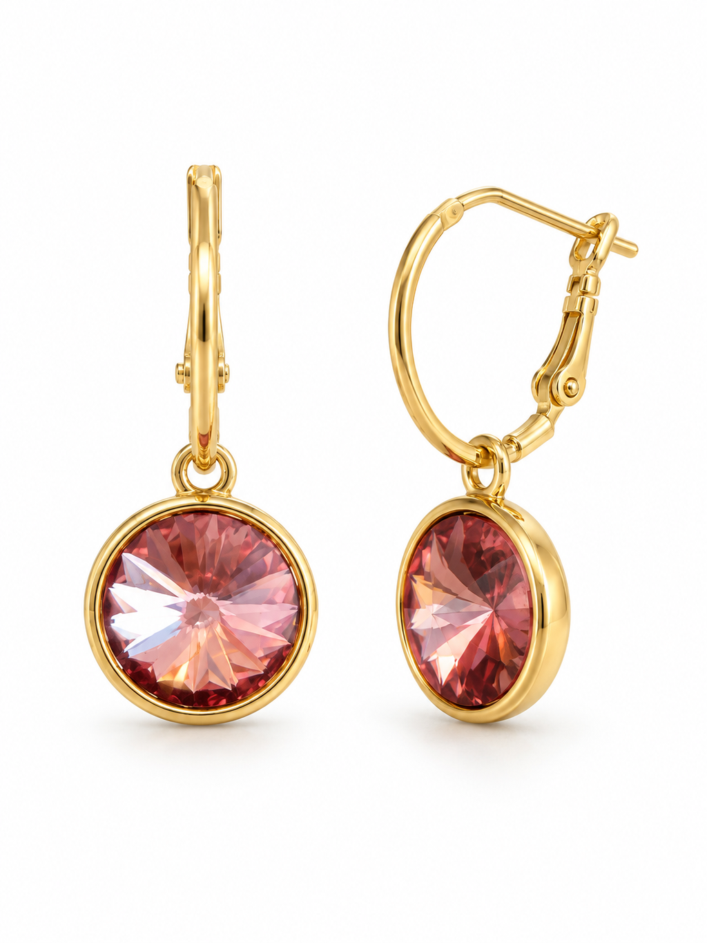 Aretes Aro con Colgante Rosa — blanco