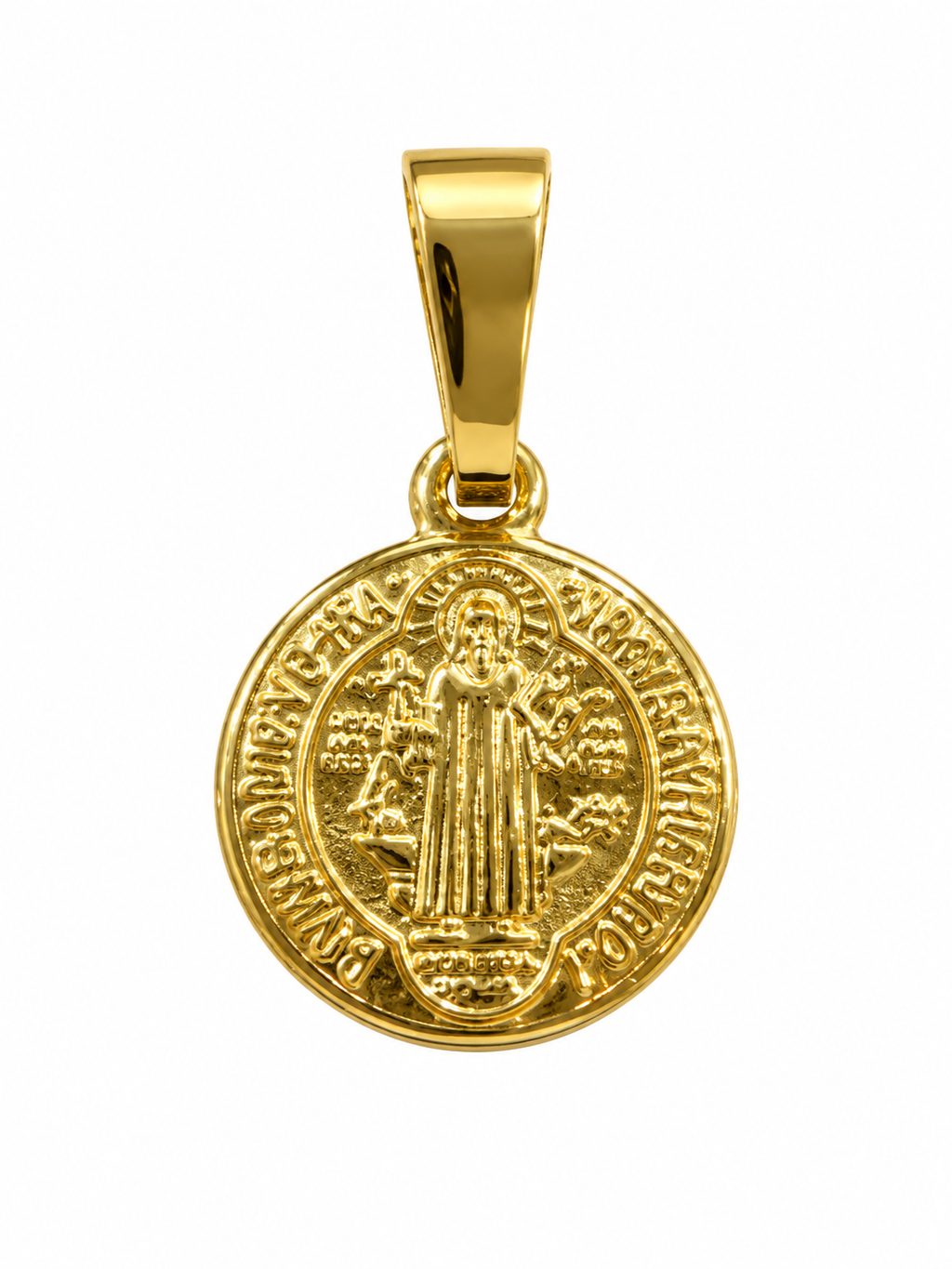 Dije Medalla de San Benito, anverso, fondo blanco